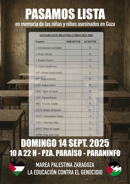 'PASAMOS LISTA'. EN MEMORIA DE LAS NIÑAS Y NIÑOS ASESINADOS EN GAZA