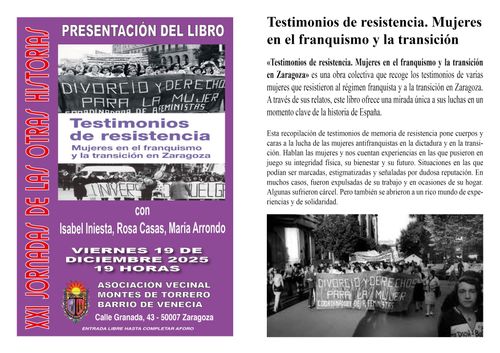 Presentación del  libro 'Testimonios de resistencia. Mujeres en el franquismo y la transición en Zaragoza'