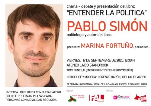 Charla-debate y presentación del libro "Entender la política" con el politólogo Pablo Simón.